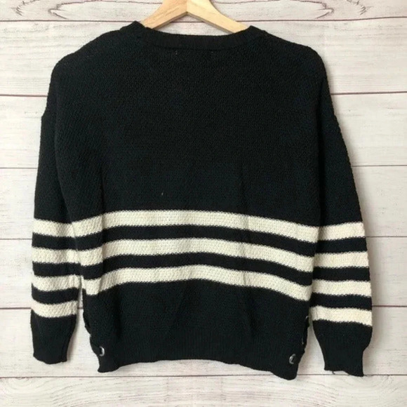 Pink Republic Black & White Stripe Lace Up Crewneck Pullover Sweater S - Picture 3 of 4